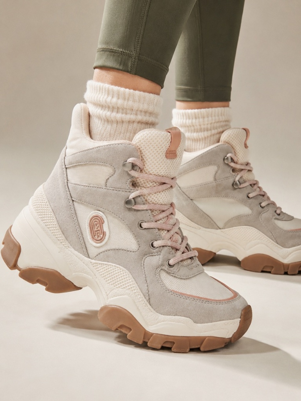 Coach C265 Hiker Sneakers High Cut Hiker Boot Platform Light Grey Pink Size 6 - Picture 14 of 14
